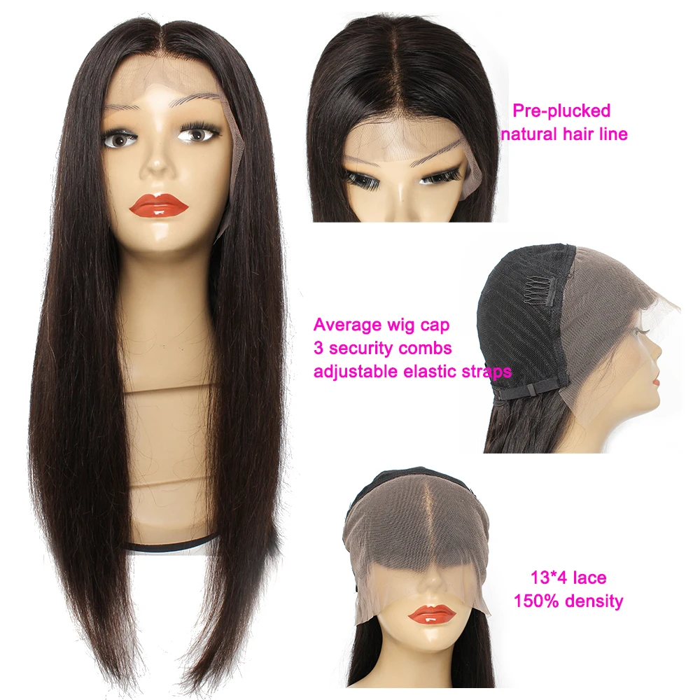Парики на сетке 13x4 натуральные бразильские человеческие волосы прямые парики HD