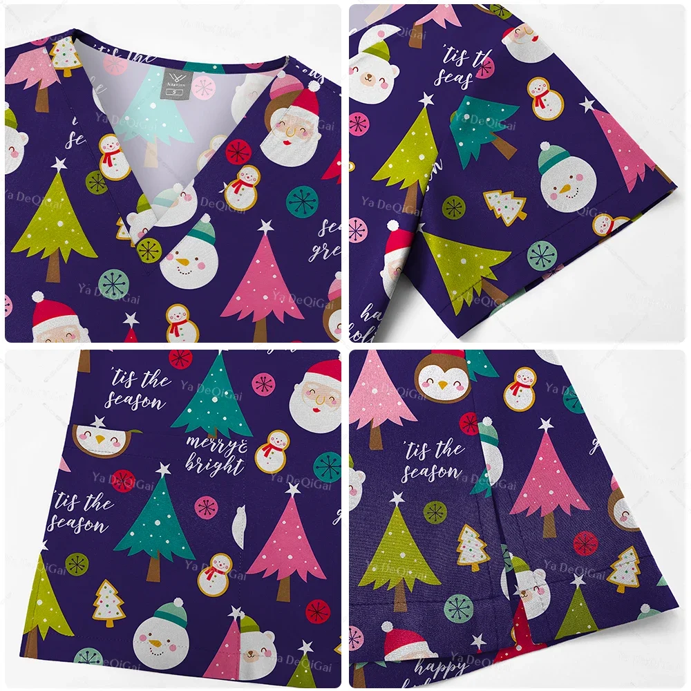 Рождественский скраб с принтом топ для женщин и мужчин рабочая униформа