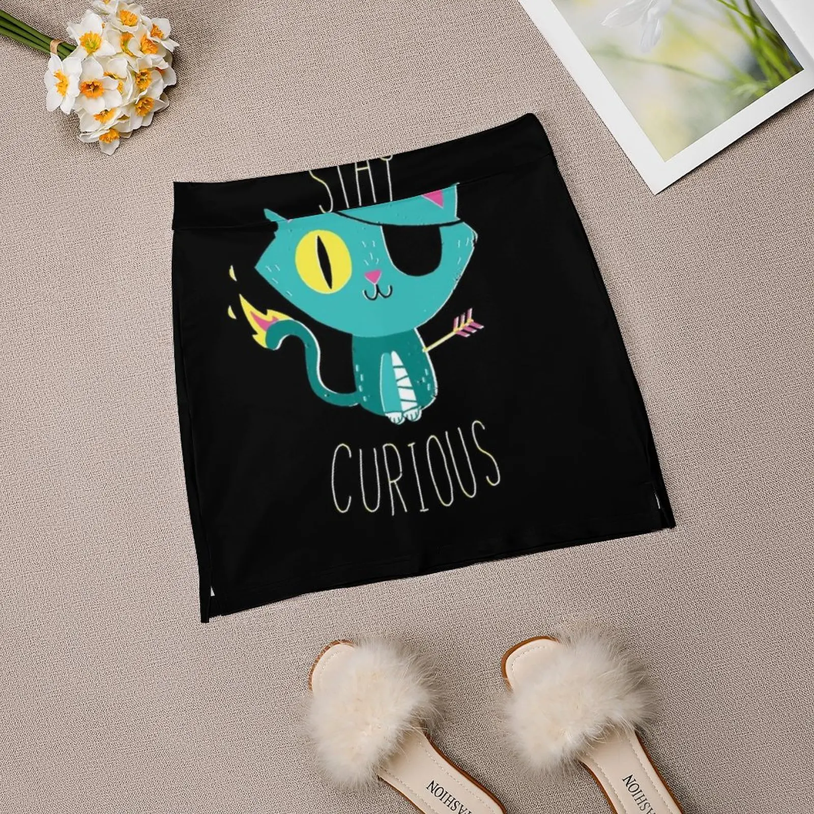 Женская юбка Stay Curious Эстетические юбки Новая мода Короткие Cat Kitty Curiosity Type Typography Cute