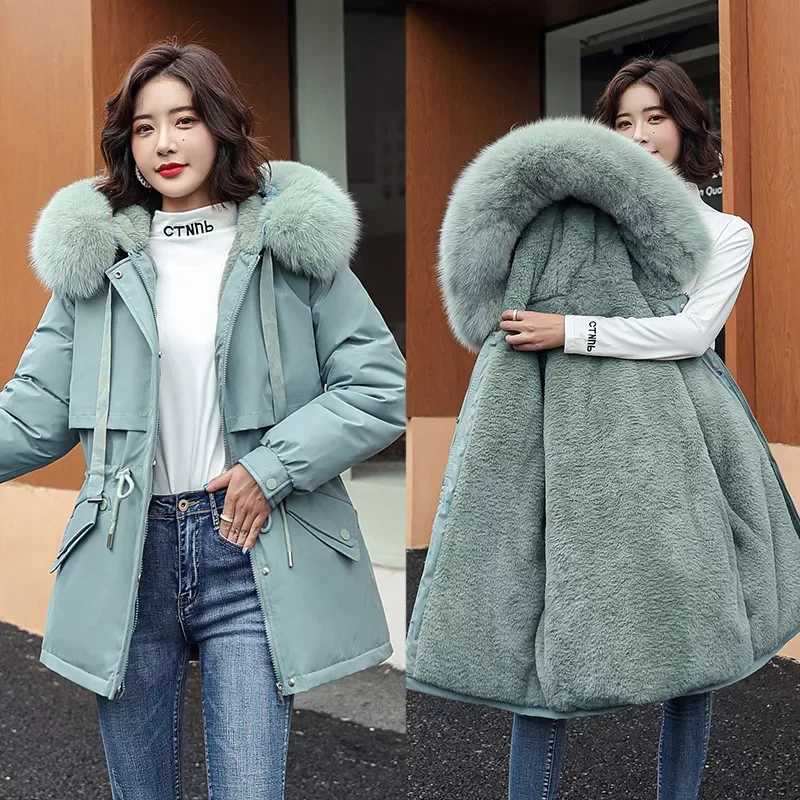 women Imitation fur new style in autumn and winter 2021 women's large fur collar Hooded Coat