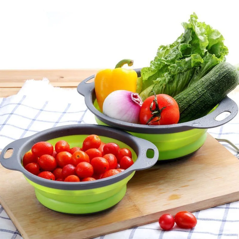 

Folding Collapsible Silicone Colander Strainer Kitchen Food Water Filter Basket With Handles For Draining Pasta Vegetable Fruit