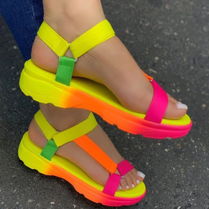 Heeled Women's Sandals Shoes for Women Woman Summer 2023 Ladies Black White Platform Shoe Elegant Footwear Flat Sandal Female