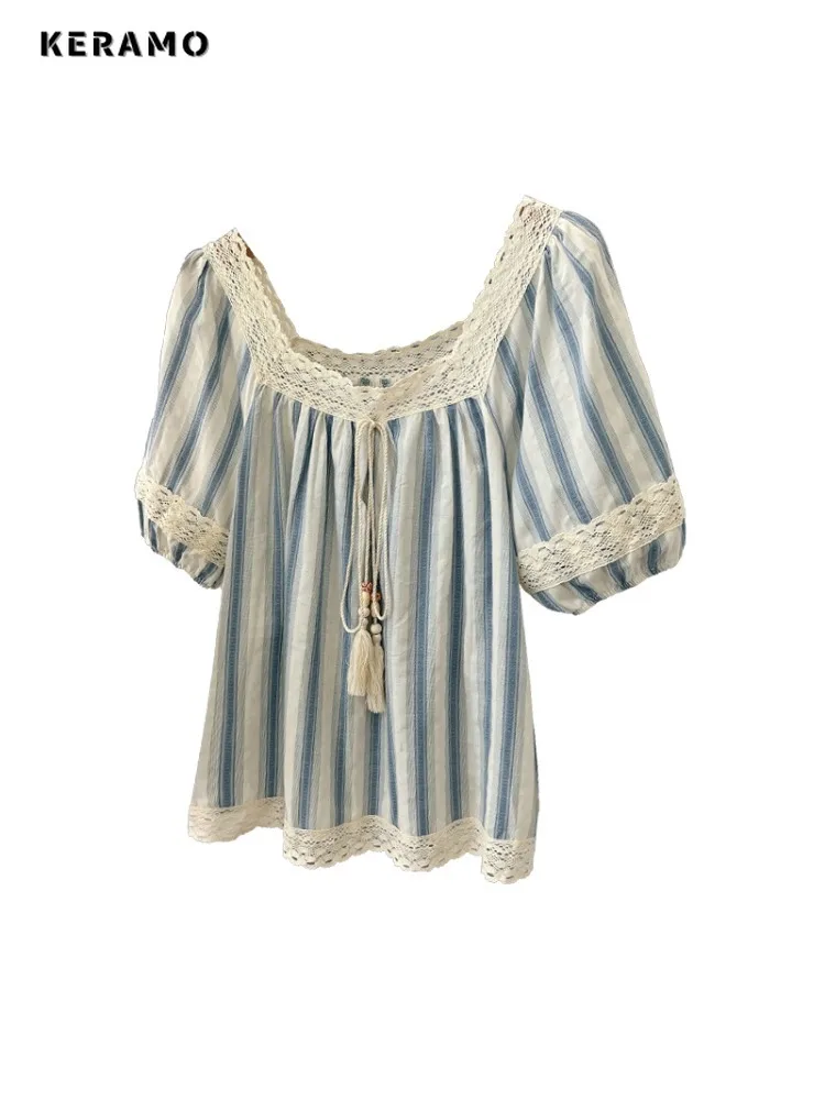 Женская футболка в полоску элегантная повседневная составного кроя Корейском