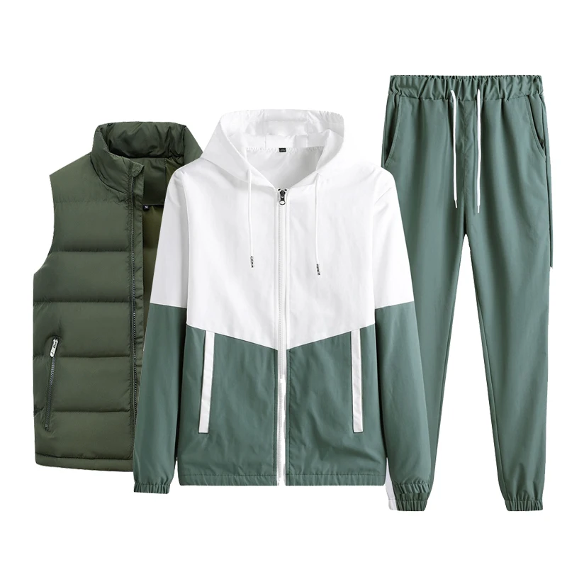 Custom LOGO Men 3 Piece Sets Brand Patchwork Zipper Cardigan Pants Jacket Hip Hop Fitness Streetwear Male Tracksuit Dropshipping