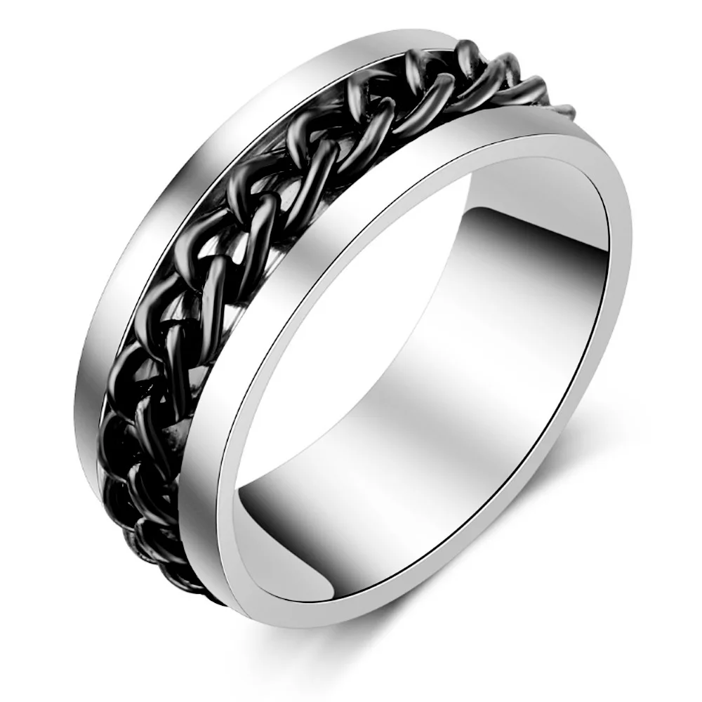 

1PC New Trend Creative Titanium Steel Rotatable Chain Color Punk Ring Can Open Beer Bottle Cap Personalized Men's Jewelry