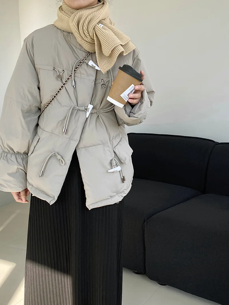 White Duck Down Cowl Buckle Down Jacket Female 2022 Winter Thickened Standing Collar Cotton Jacket