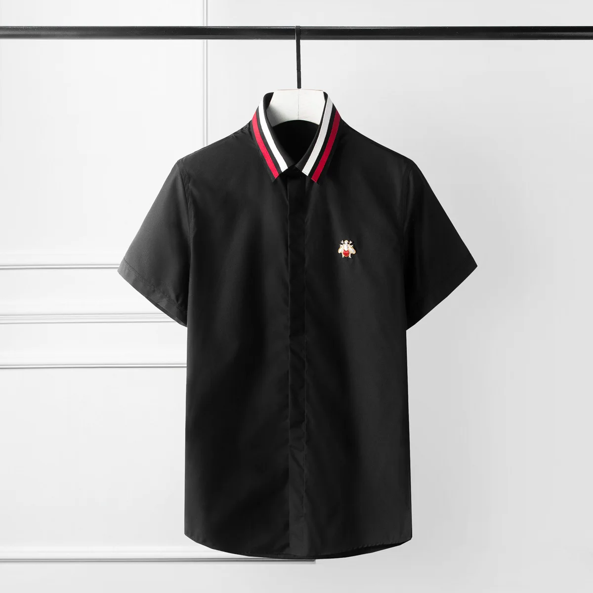 

Высококачественная Роскошная Ювелирная Новинка Мужская Повседневная рубашка с коротким рукавом воротник полосатая мужская рубашка