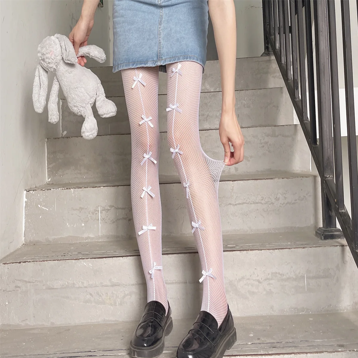 Женские готические колготки в японском стиле сексуальные сетчатые белые черные