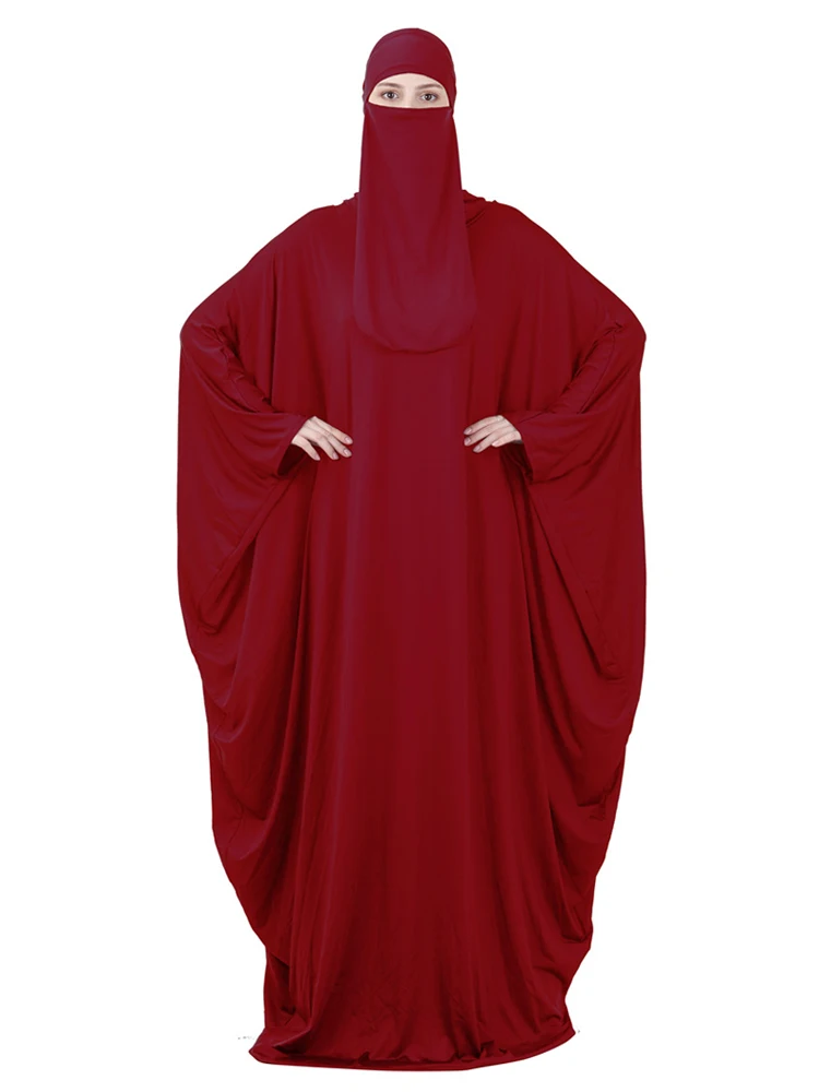 Muslim Women Jilbab One-piece Prayer Dress Hooded Abaya Islamic Clothing Dubai Saudi Black Robe Turkish Modesty Burqa