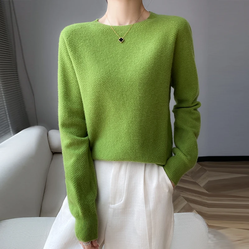 Новый осенне-зимний женский пуловер из 100% мериносовой шерсти с круглым вырезом и
