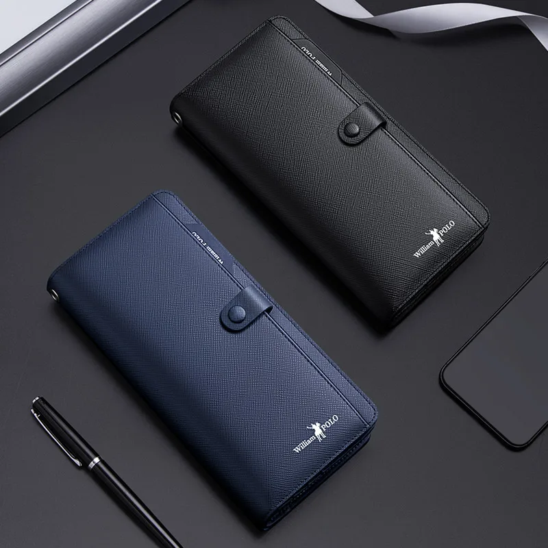 Мужской кошелек из натуральной кожи WILLIAMPOLO Длинный с блокировкой RFID чехол для
