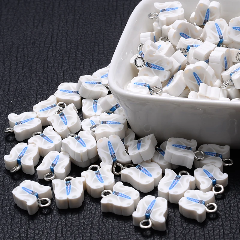 

30Pcs/Lot White Cute Butterfly Shape Polymer Clay Spacer Pendant Beads for Jewelry Charms Bracelet Necklace Accessories Findings