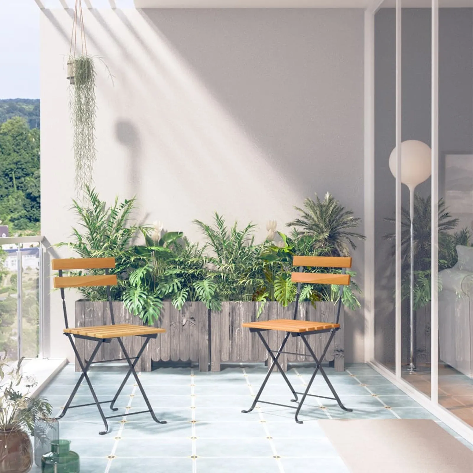 

Folding Garden Chairs 2 pcs Steel and Solid Acacia Wood
