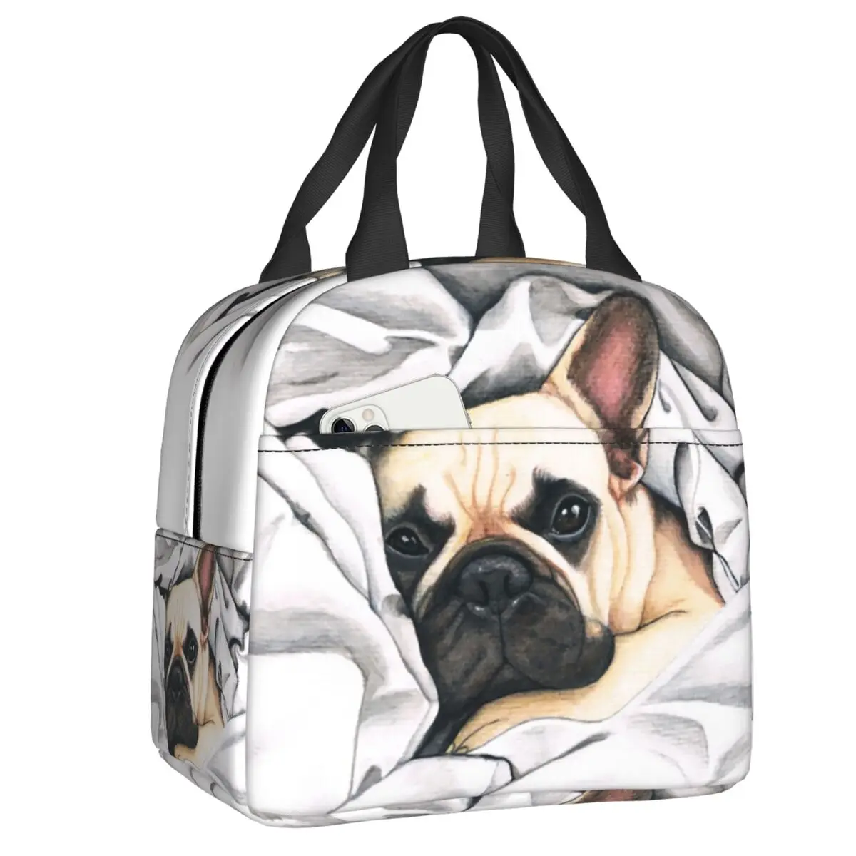 

French Bulldog Insulated Lunch Bag for Outdoor Picnic Frenchie Pet Portable Cooler Thermal Lunch Box Women Children