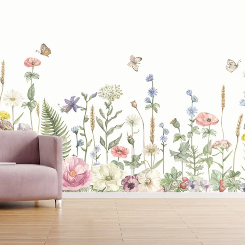 

Акварельные дикие цветы бабочка наклейки на стену спальня игровая комната природа растения цветочные наклейки на стены гостиная домашний декор