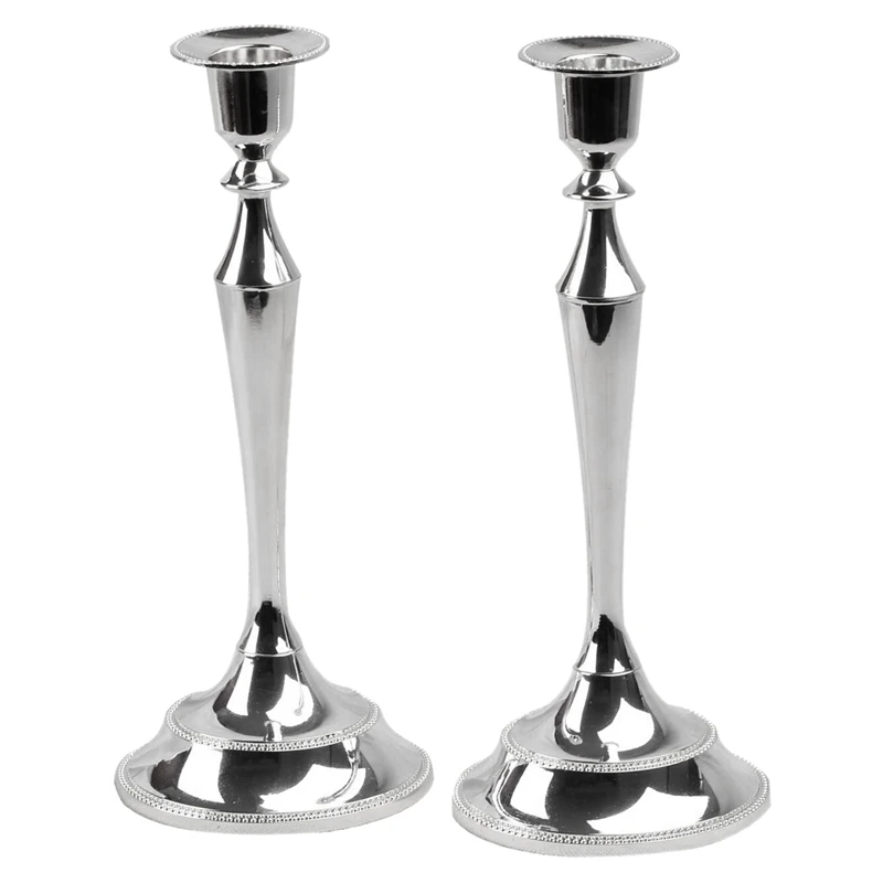 

Taper Candle Holder,Metal Candle Holder,Gold Candlestick Candle Holder Wedding Event Candelabra Candle Stand,Set Of 2,Silver