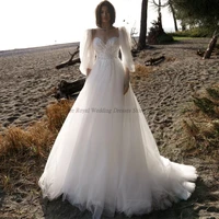 high quality a line wedding dresses applique draped open back puff sleeve 2022 tulle sleeveless floor length gowns robe de ma