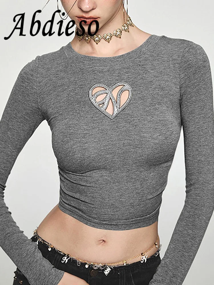 

Abdieso Y2K Sexy Hollow Out Long Sleeve Crop Top Women Streetwear Fashion Autumn Bandage O Neck Ribbed Casual Basic T Shirt 2023