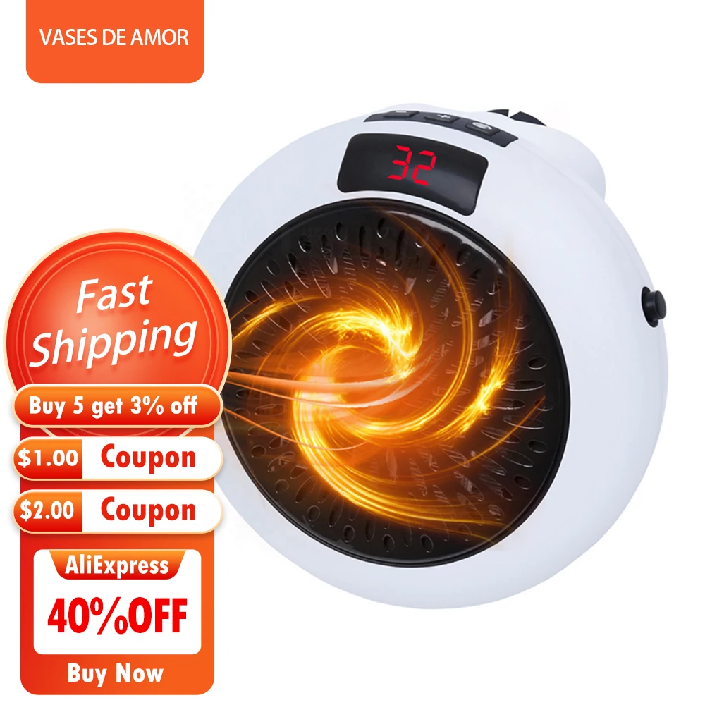 

400W Wall Electric Heater Mini Fan Personal Space With Led Display Wall Outlet Electric Heater Indoor Hand Warmer