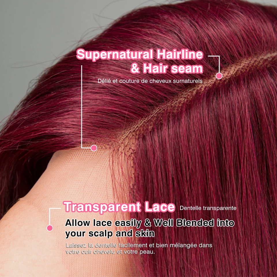 Purple Straight Bob Wig Brazilian Lace Part Human Hair Wigs For Women HD Highlight Wig Glueless Lace Front Wig With Bangs  DEBUT