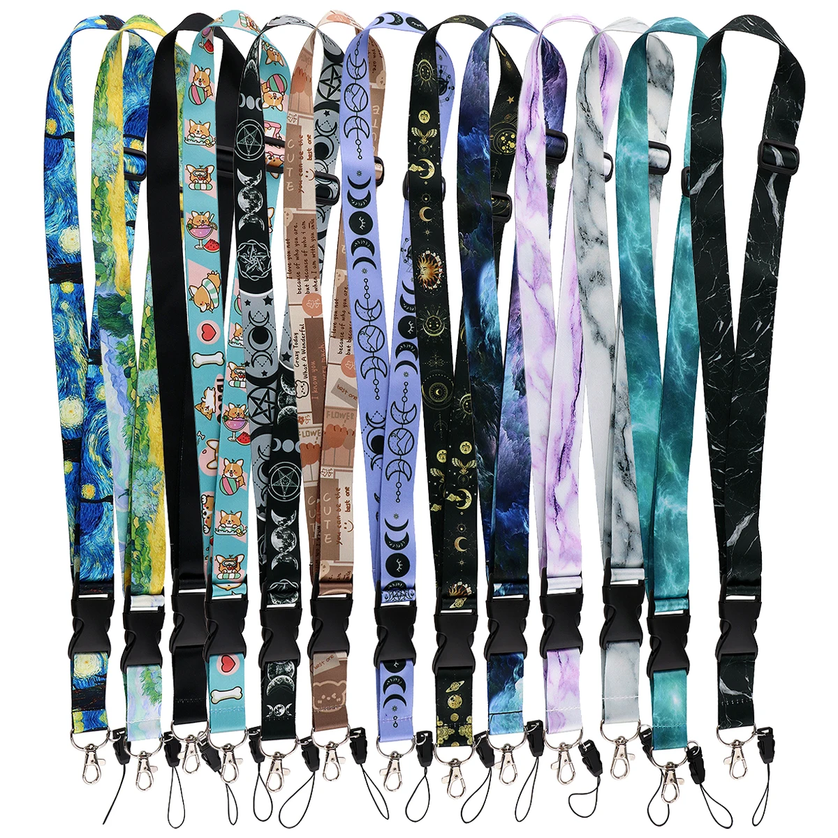 

Sun and Moon Adjustable Phone Lanyard Van Gogh Lanyard Strap Detachable Neck Cord Keychain Pendant with Card for Mobile Key Fob