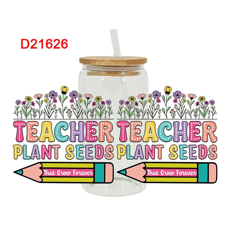 

3D УФ DTF Наклейки с принтом «Снова в школу», обертывания для чашек 16 унций для DIY, стекло, керамика, металла, кожи и т. д. D21609