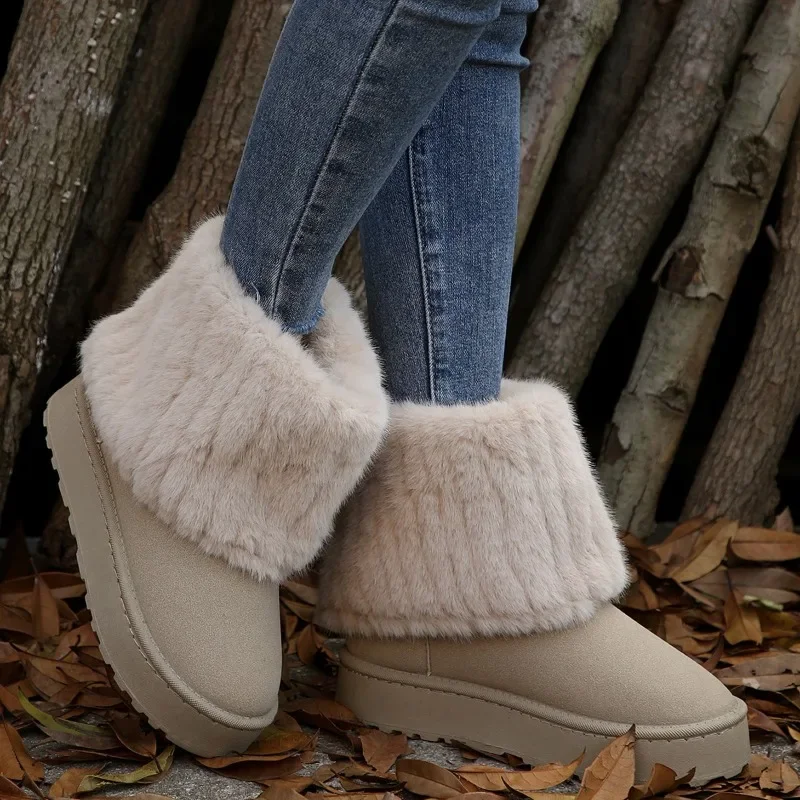 Модные женские теплые утолщенные плюшевые зимние ботинки до середины икры с