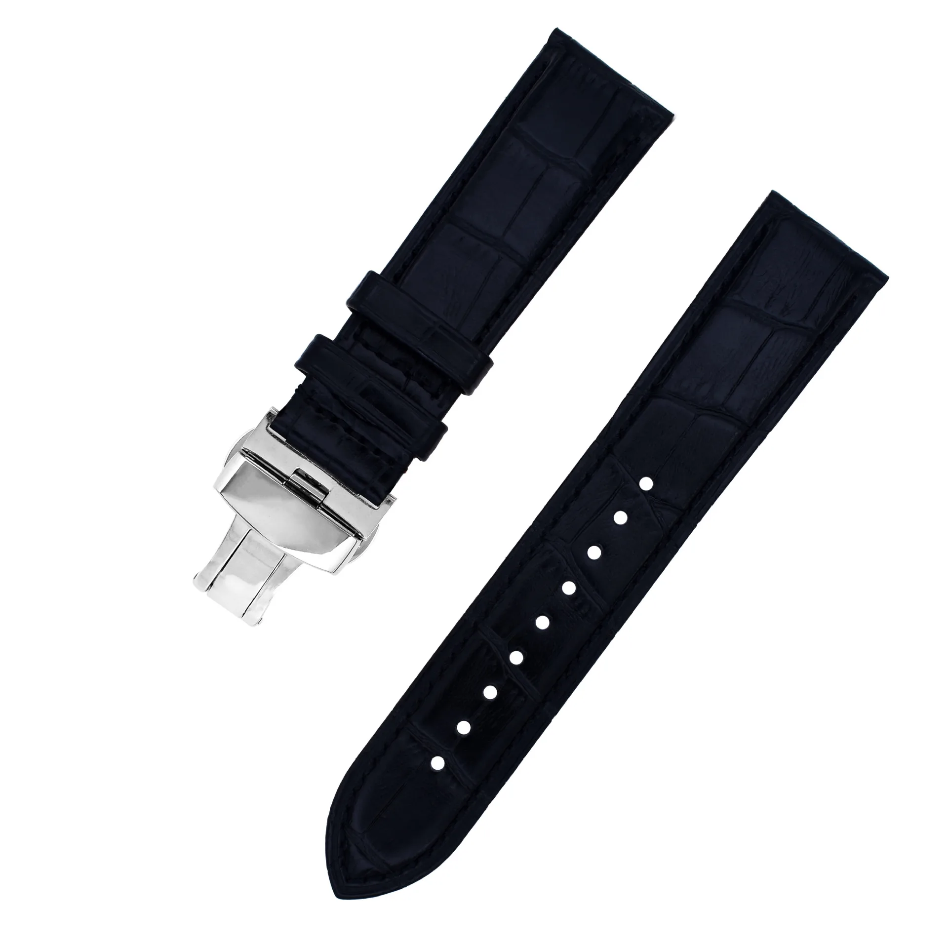 Crocodile Pattern Cow Leather Watch Strap Sports Sweatproof Leather Watch Strap Fine Steel Needle Buckle Butterfly Buckle Watch