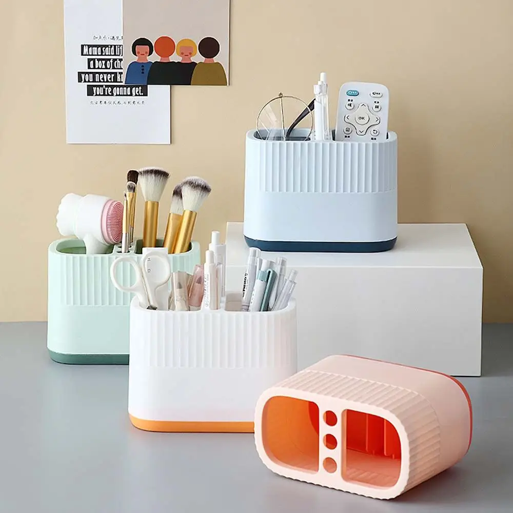 

Stationery Plastic Desktop Storage Box PP Double Grid Pen Holder Pencil Organizer Make up Brush Holder Storage Case