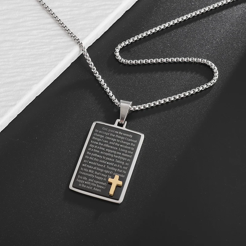 Кулон из нержавеющей стали с христианским крестом Иисуса и библией квадратное