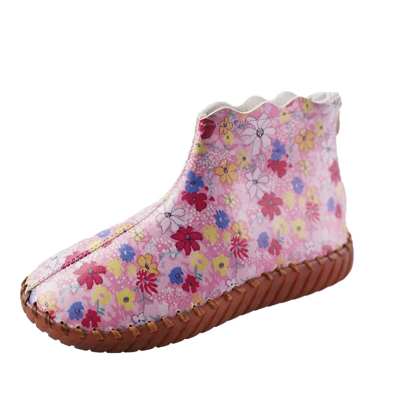 Женские ботинки ручной работы повседневные на плоской подошве с розовым цветком