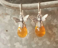 silver honey bee earrings honey bee jewelry wire wrapped drops honey amber earrings