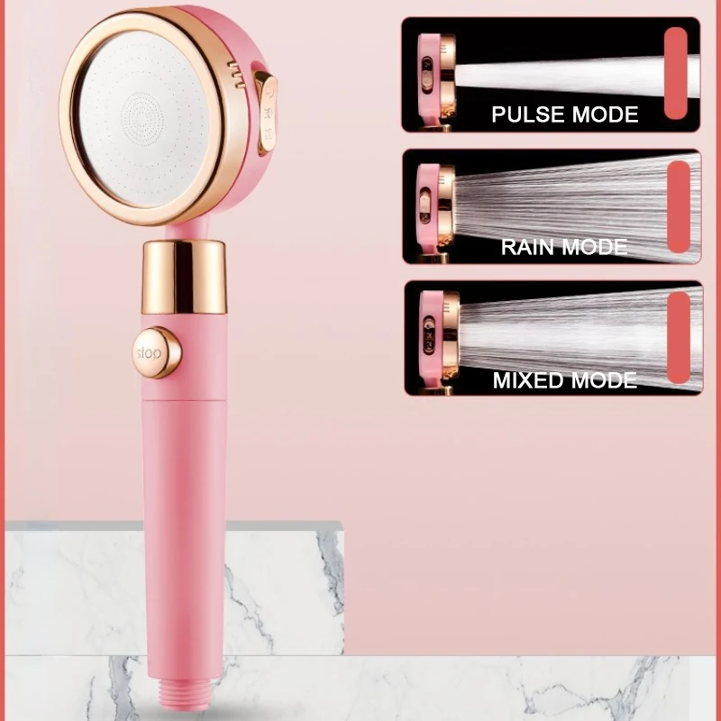 

Pink Showerhead High Pressure Rain Shower Head Water Saving 360 Degrees 3 Modes Rotating Adjustment Bathroom Accessory