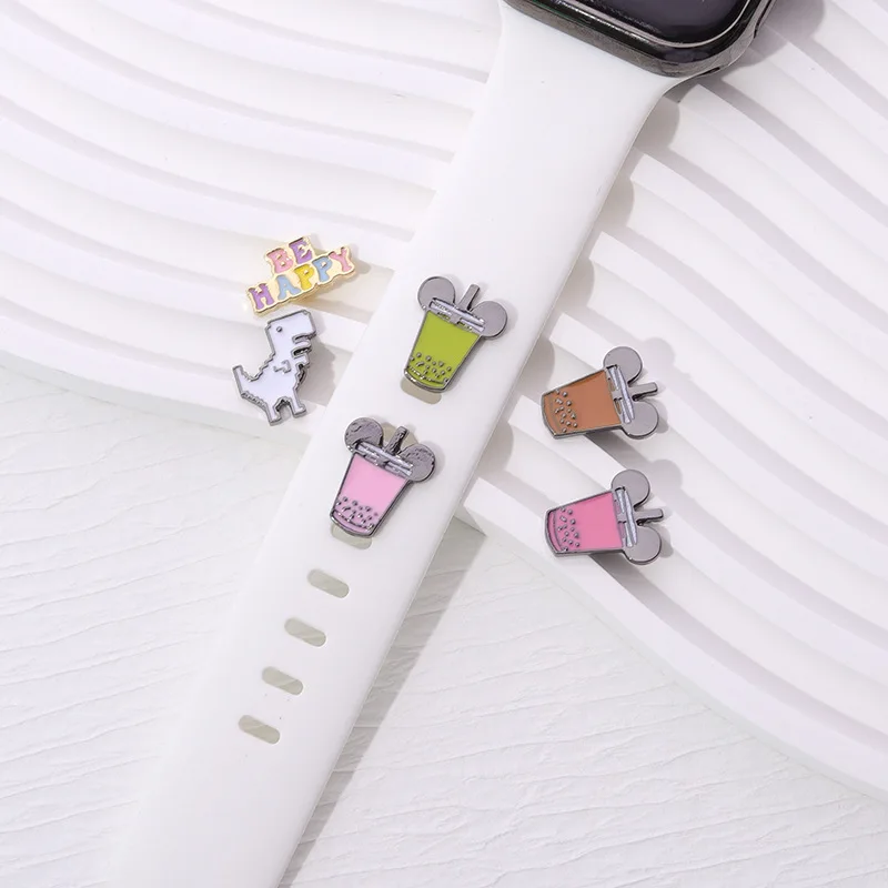 1pc Bow-tie Coffee Mug Strap Decoration Charms for Apple Watch Bands Accessories Cute BE HAPPY Charm for Iwatch Series Jewelry
