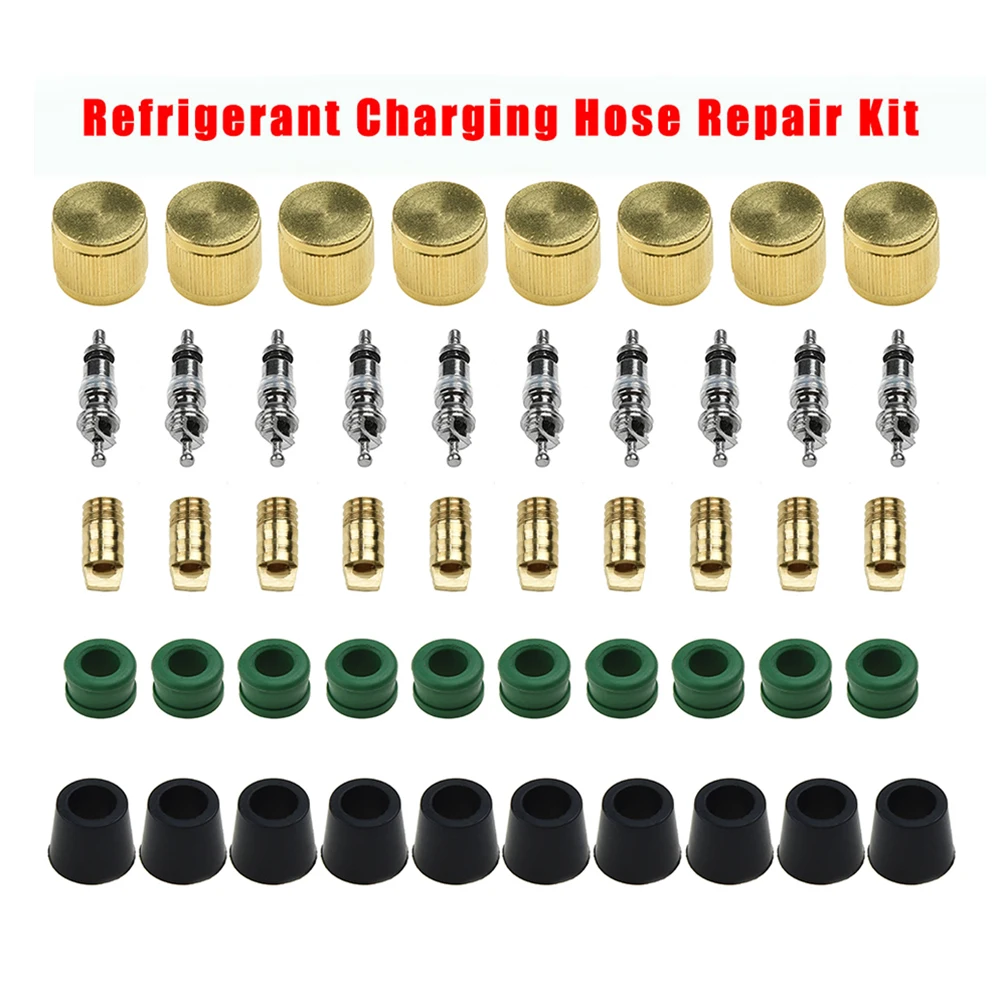 

Refrigerant Charging Hose 1/4 3/8 Inch Seal Gaskets Repair Portable Tool Kit Copper Cap Plug Valve Core R410A Sealed Cylinder