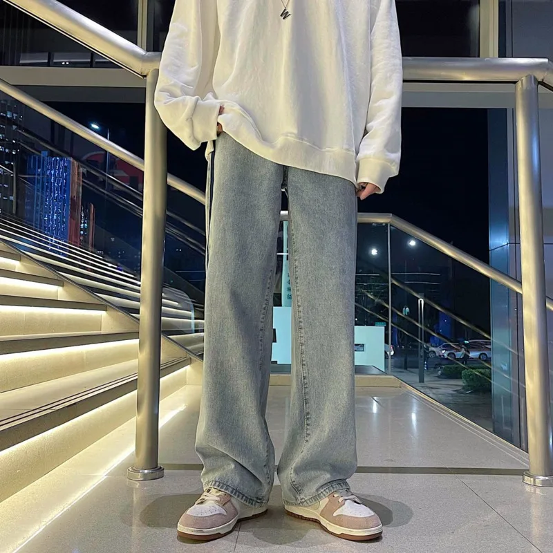 Summer Blue Baggy Jeans Men's Fashion Casual Wide Leg Jeans Men Streetwear Loose Hip Hop Straight Denim Trousers Mens Pants