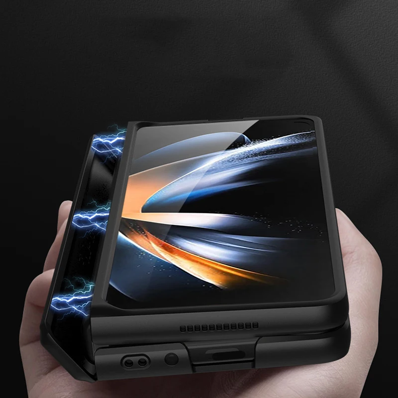 Shockproof Armor Magnetic Case For Samsung Galaxy Z Fold 4 Adsorption Kickstand Matte PC Hard Plastic Phone Cover Fold 3 2 5G