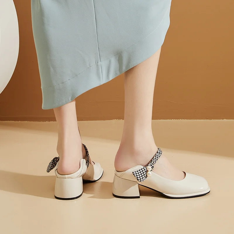 Autuspin 5cm High Heels Pumps for Women 2023 Spring Autumn Fashion Square Toe Basic Mary Janes Shoes Woman Trendy Casual Size 39