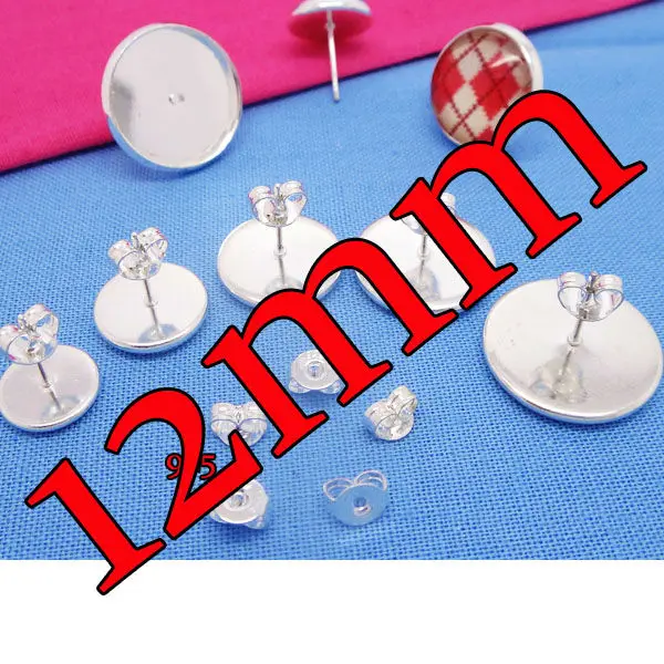 20sets Copper Material Sterling Silver Plated Ear Nuts+Ear Stud Blanks inner 8-16mm Tray for Cabochons DIY Jewelry Earrings |