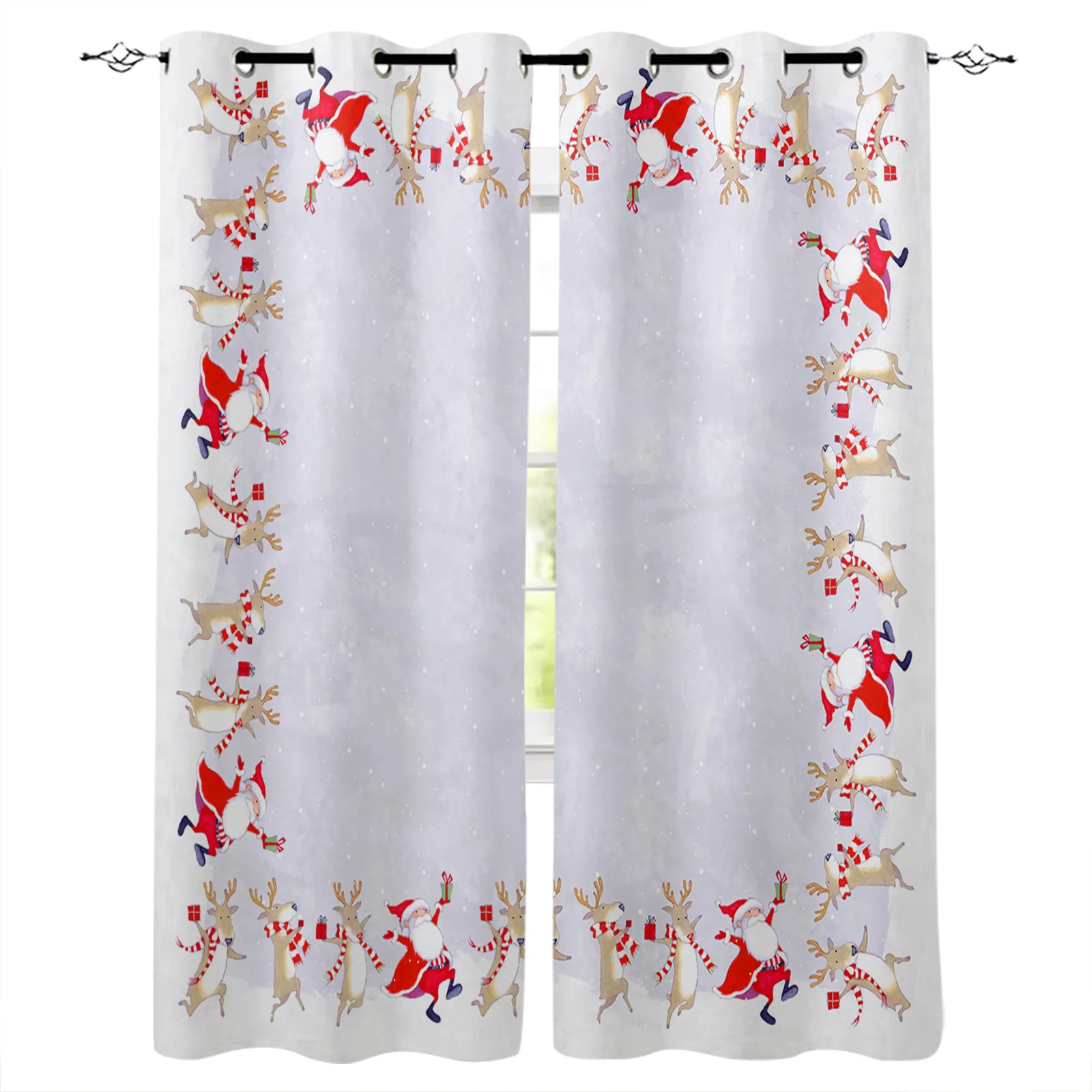 

Christmas Elk Illustration Curtains For Living Room Kids Bedroom Decorative Window Treatment Blinds Drapes Kitchen Curtains