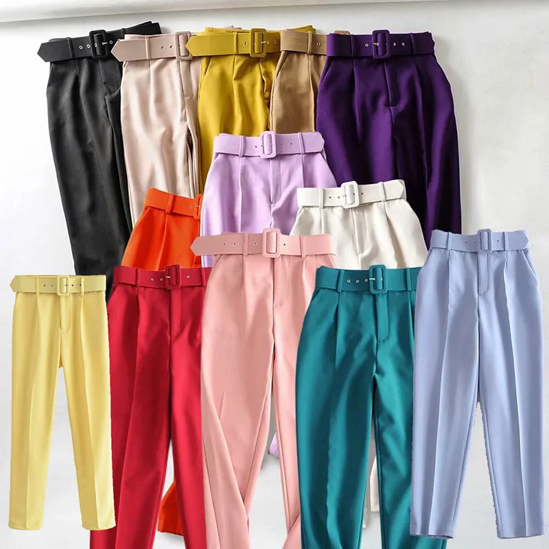 LXUNYI Haren Pants Women Spring Autumn Multicolor Color Pleated Casual Trousers Office Lady Pencil Pants