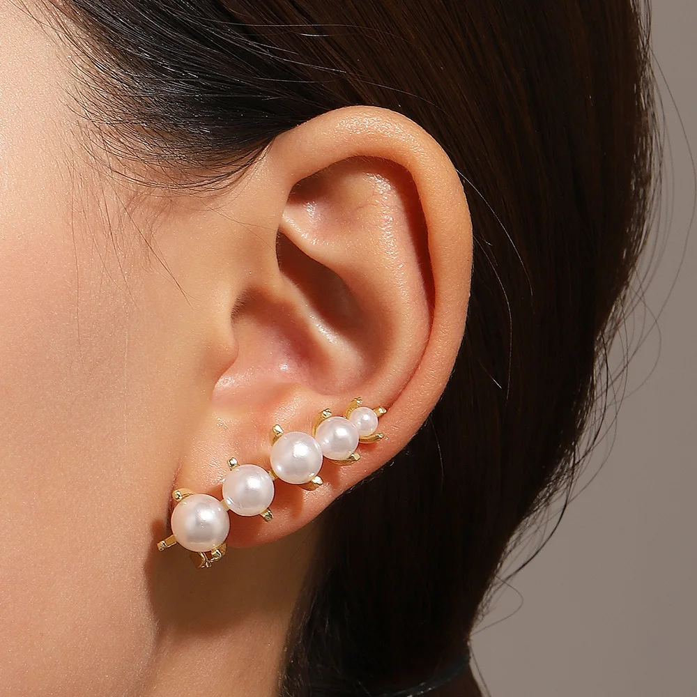 

2023 New Artificial Pearl Snap Buckle Stud Earrings For Women Elegant Luxury Trend Body Jewelry Accessories Gift