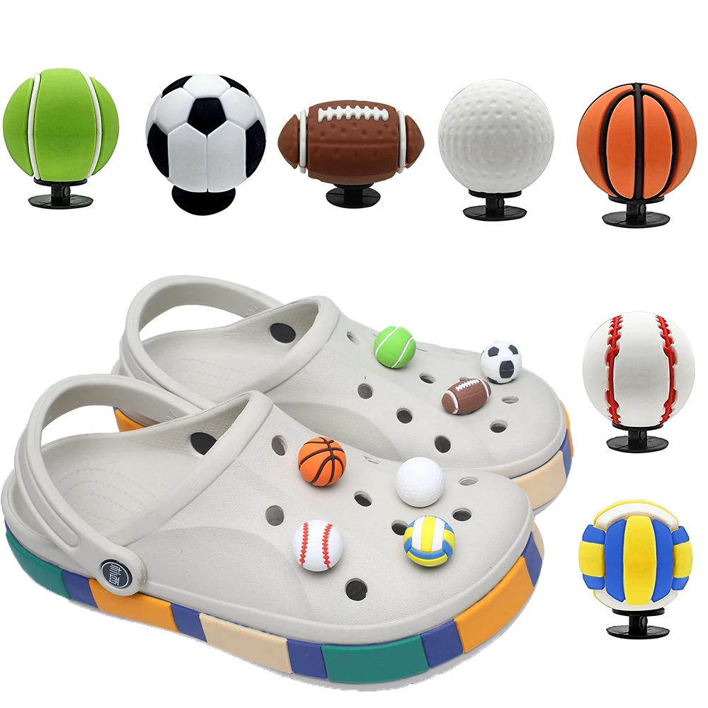

3D баскетбол, футбол, волейбол, теннис, гольф, регби, Кроксы, подвеска для обуви, забавные садовые аксессуары, пряжка, подходит для украшения Сабо