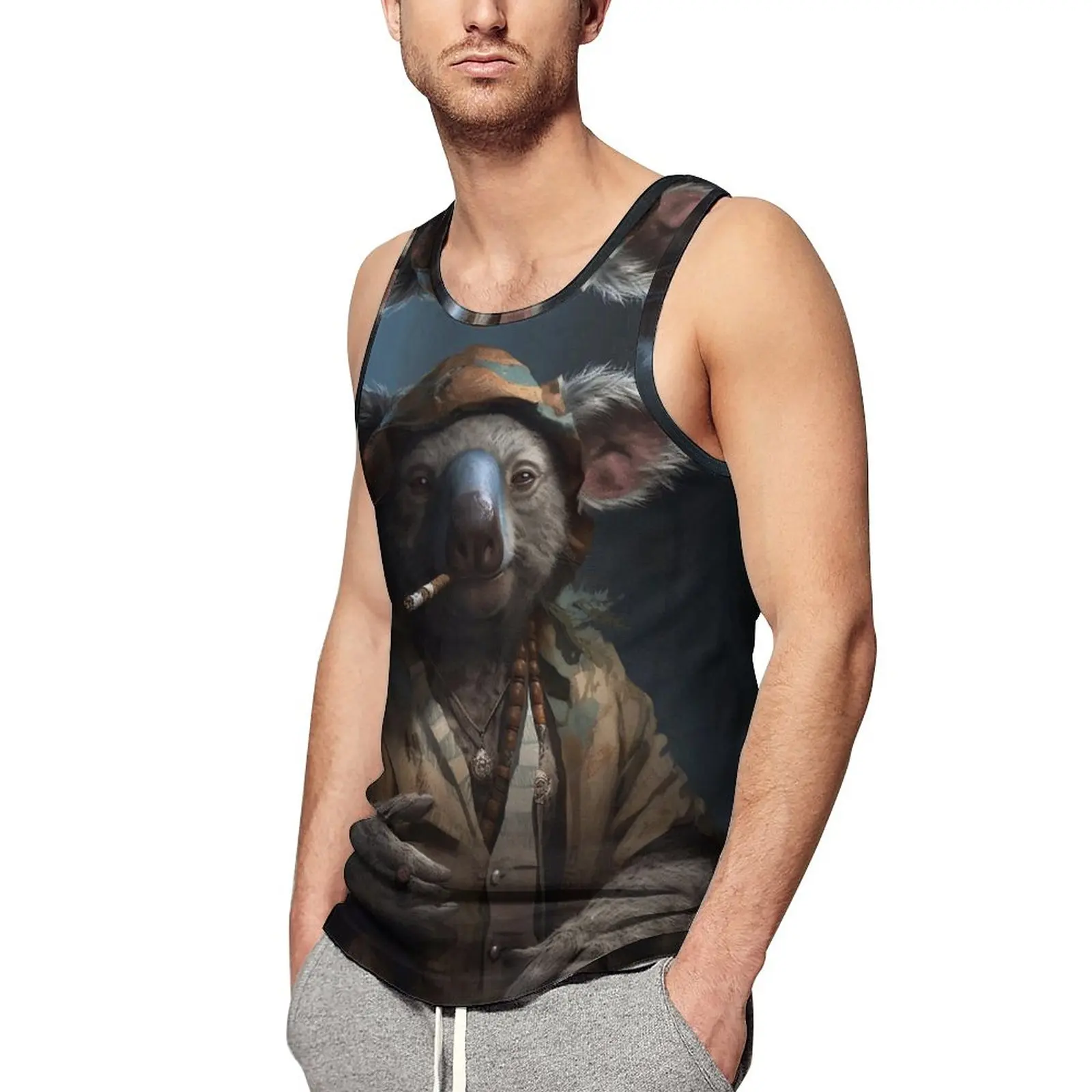 

Koala Tank Top Man Gangster-style Godfather Bodybuilding Oversized Tops Beach Trendy Design Sleeveless Vests