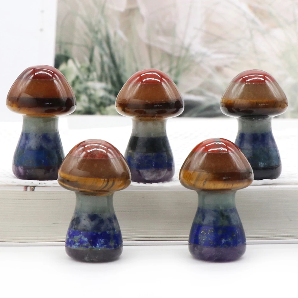 

3 PCS Wholesale Natural Semi Precious Stones 7 Chakra Mushroom Shaped Ornaments Reiki Healing Crystal Home Decoration Gifts