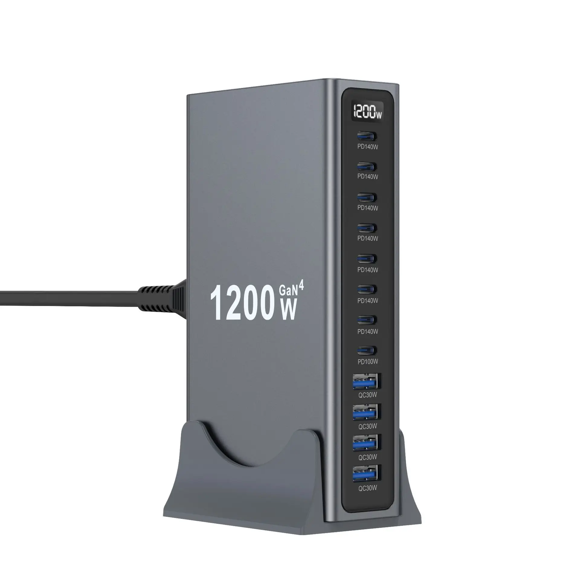 Фото 1200W GaN 12-портовое настольное быстрое зарядное устройство PD3.1 USB Type-C, станция быстрой зарядки, адаптер для мобильных устройств и планшетов, многопортовый USB-хаб №4