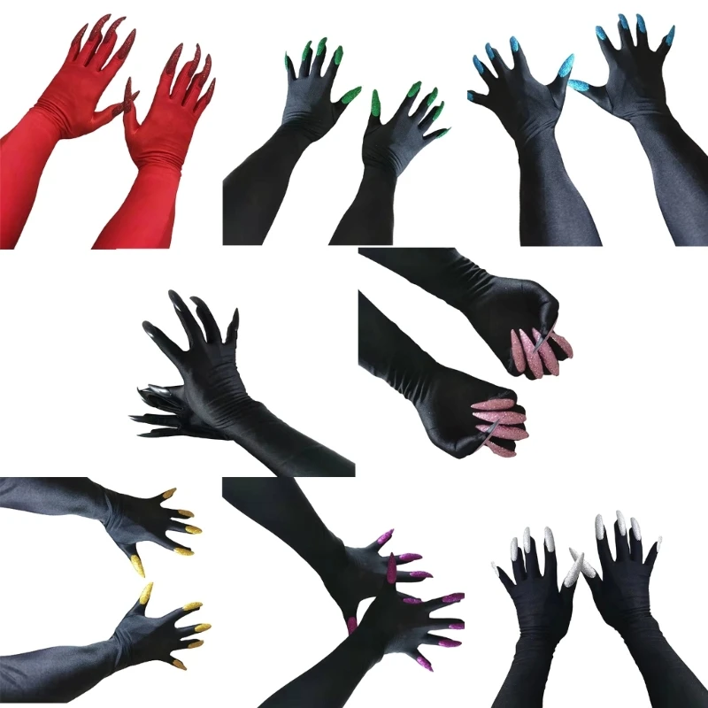 

Funny Vampire Claw Gloves Birthday Party Cosplay Mardi Gras Sparkly Long Nails Accessories Halloween Costume Gloves