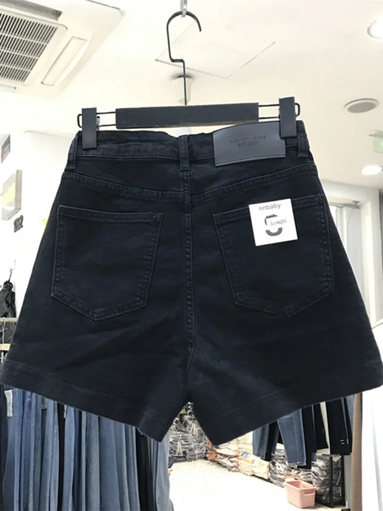 Black Denim Large Fat Sister Thin Loose Women's Summer Shorts mm Slim High Waist Wide Leg A-line Hot Pants