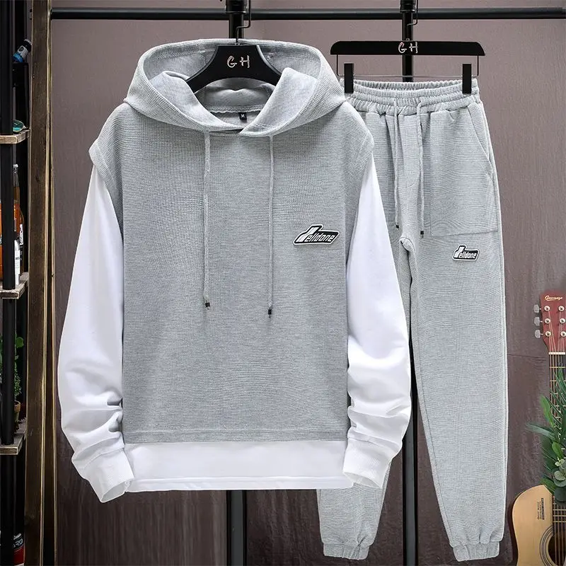 

Youth Holiday Two Hoodies Men's Spring and Autumn Trend Waffle Casual Junior High School Student Sports Set