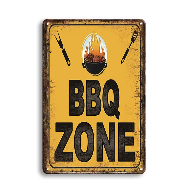 INEED Decor Dad`s BBQ Yard Outdoor Decor Vintage  Sign BBQ Zone Metal Tin Sign Plate Retro Barbecue Rules Slogan Metal Signs